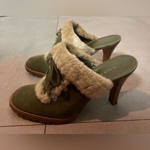 Ganni Mule Slides - Mountain Green - Size 7 - Suede Slides - Womens Y2K Sandals
